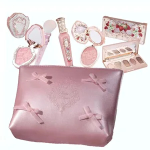 Conjunto de maquiagem Flowerknows Kit de presente Shimmer Full Box Blush Creme labial de veludo de longa duração com bolsa Kit de maquiagem