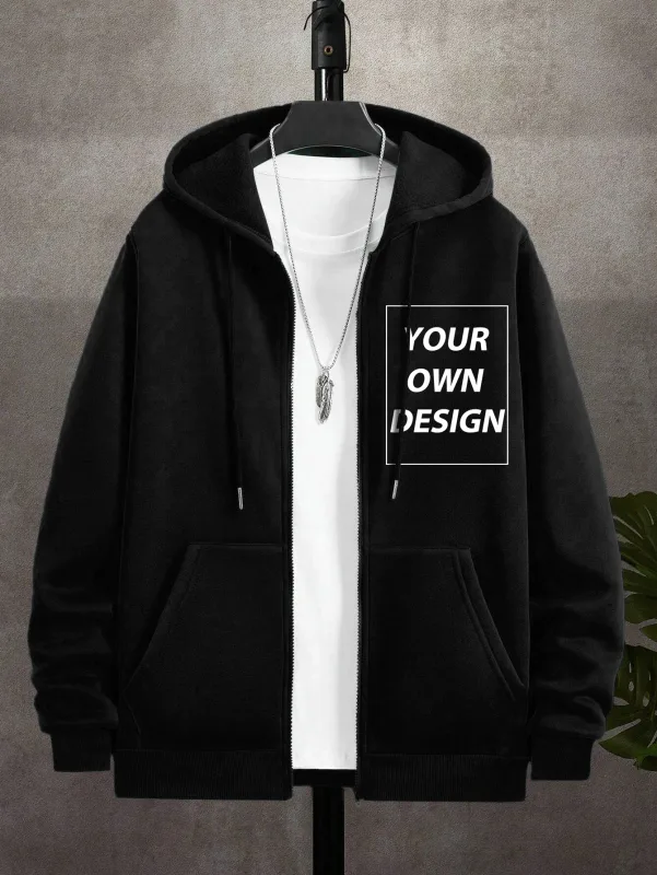 M-3XL Lelaki Diperibadikan Cetakan DIY Kasual Fesyen Zip-Up Hoodies Longgar Kot Belia Pakaian Sukan Kampus Asas Atasan Poket Jalan