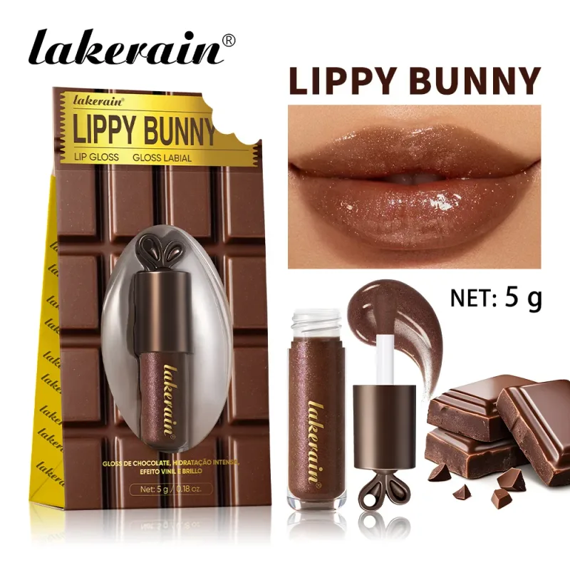 Lakerain Chocolate Coelho Lip Gloss Hidratação de Longa Duração Efeito Espelho Hidratante Suave Não Pegajoso Lippy Bunny Batom