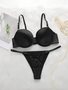 El més venut Sexy Gathering Roba interior de sostenidor de color sòlid amb circumferència de cintura ajustable Conjunt de roba interior femenina de dues peces 2374