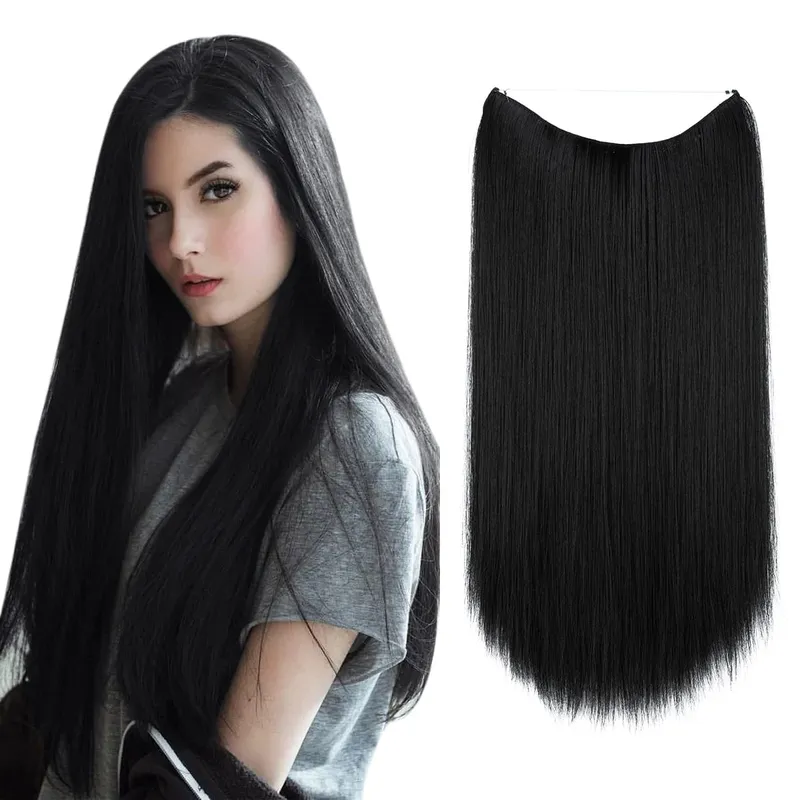 Premium Synthetic Invisible Wire Hair Extensions Heat Resistant Clips In Hairpieces Long Natural Straight Fake Hair For Woman