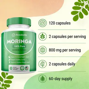 Càpsules de Moringa: pols de moringa pura, energia per a la pell, immunològic i salut intestinal, suplement de superaliment verd natural - 60 comptes