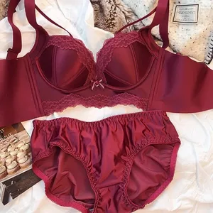 Wire Free Cotton Makapal Push Up Bra Panties Lace Women Underwear Sets Retro Red Style Seamless Ladies Lingerie Pambabae Intimate
