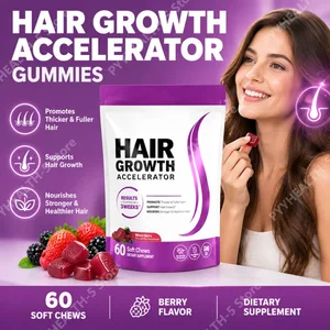 Suplemento de mastigação macia para crescimento capilar de biotina, suporte para cabelos mais grossos, vitamina C e E para nutrição saudável do cabelo 60 goma