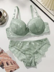 Set Bra Underwire Renda Wanita Terlaris dengan Cangkir Push Up Empuk Set Bikini Lingerie Seksi Nyaman S-XL Viomisha