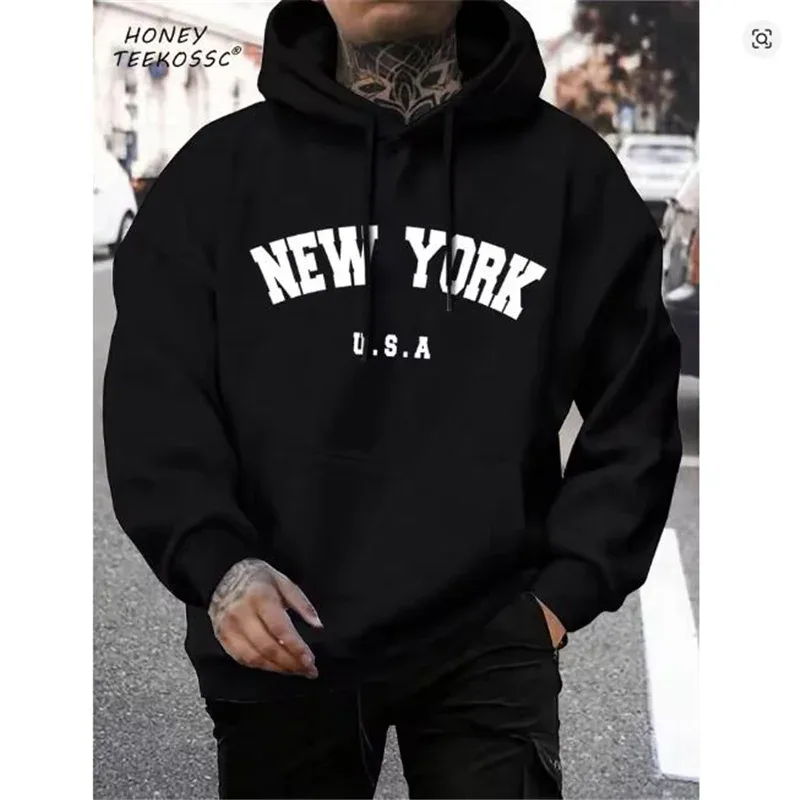 Brooklyn Est 1998 New York Baskı Erkekler Kapüşonlular Harajuku Crewneck Hoodie Moda Büyük Boy Hoody Sonbahar Rahat Eşofman