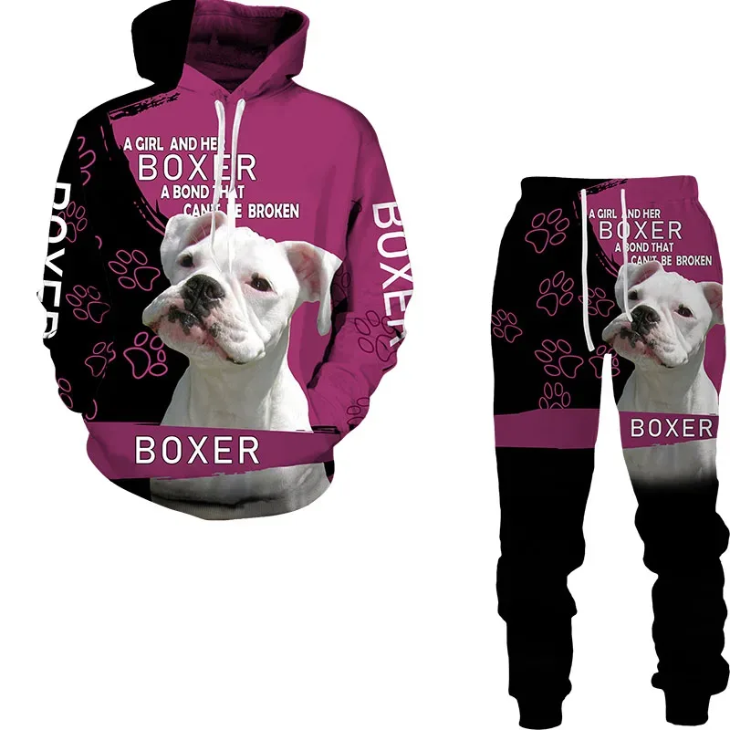 Divertido perro Animal 3D impreso Sudadera con capucha traje de hombre otoño Casual sudaderas pantalones de chándal moda conjunto de chándal de dos piezas ropa de hombre