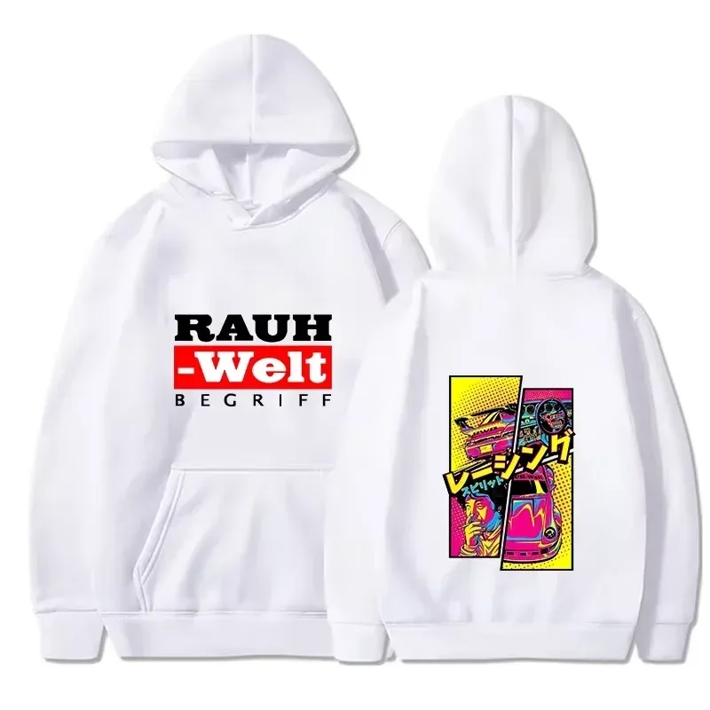 Rauh Welt Hoodie Mobil Widebody Tuning JDM Balap Pop Art Komik Estetika Hitam Kaus Kasual Besar Lengan Panjang