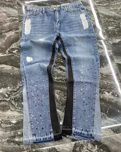 American Streetwear Splashed Ink Patchwork Baggy Jeans Чоловіки Жіночий одяг Tie Dye Модні штани Прямі вузькі брюки з мікрокльошами