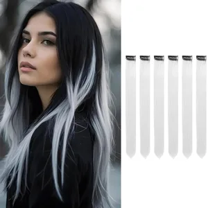 6 STK Clip In Hair Extensions 22 Tommers Langt Rett Varmebestandig Syntetisk Hår Høydepunkter Enkelt å bruke Fargerike Hairpieces