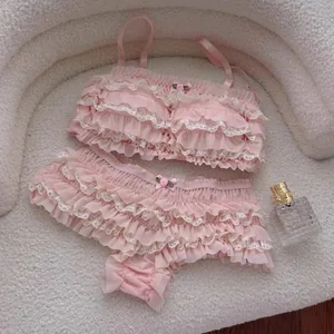 Japonská sladká Lolita Styl Podprsenka Kalhotky Spodní prádlo Dámské Sexy Květinová Krajka Volánky Kalhotky Kawaii Spodní prádlo Kalhotky Intimní sady