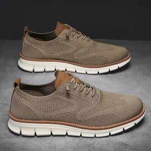 Sabatilles casuals de malla de punt per a homes Sabatilles lleugeres amb cordons per caminar Flexibles antilliscants suaus transpirables de mida gran Calçat exterior masculina