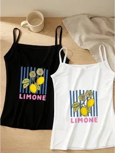 Limone listra limão cami tanque conjunto amarelo fruta azul preto branco gráfico pijamas club wear streetwear praia colete camisa