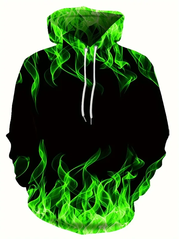 2024 Creative Flame 3D Print hættetrøje Cool hættetrøjer Herre forår Efterår Pullover Hættetrøje Oversized Harajuku Y2k tøj