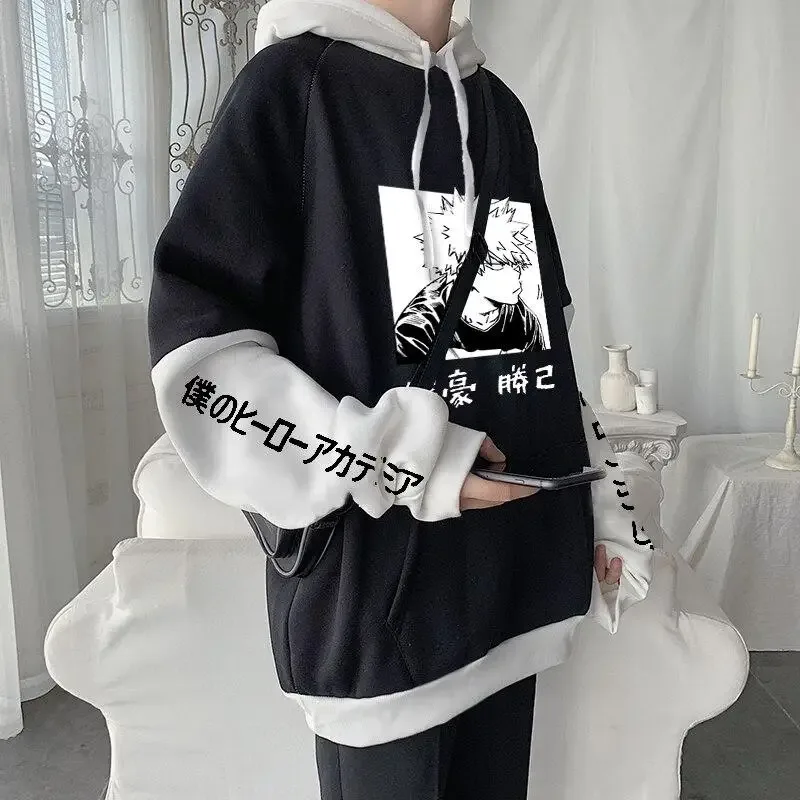 Dessuadora de màniga llarga de retalls de gran mida per a dones Harajuku Anime My Hero Academia Casual Fleece Hoodies Manga Bakugou Katsuki